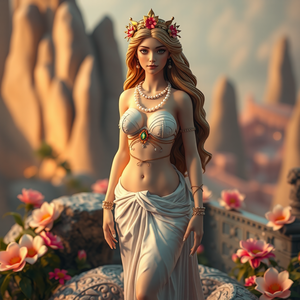 Hyperrealistic Aphrodite Greek Goddess Isometric Tiltshift Claymation