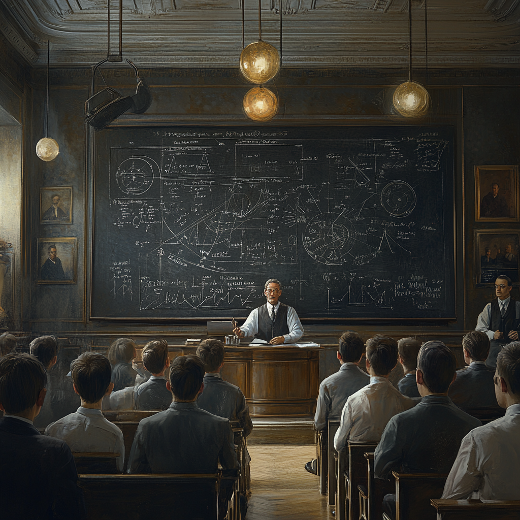 Hyperrealistic Image of Dr. Houssay Teaching Scientists