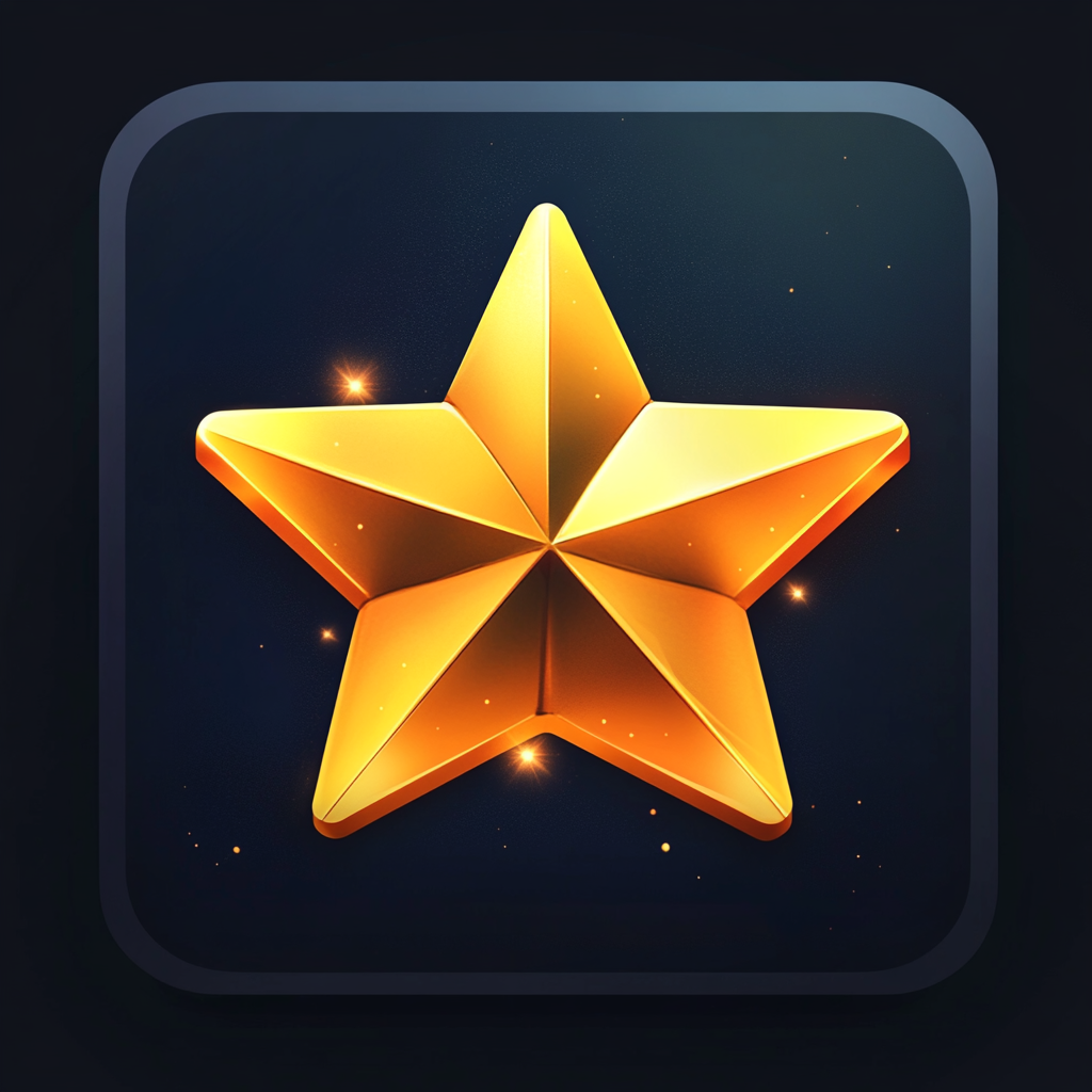 Icon of golden star on dark gradient background.