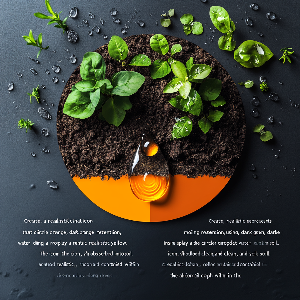 Icon representing moisture retention with water droplet and soil.