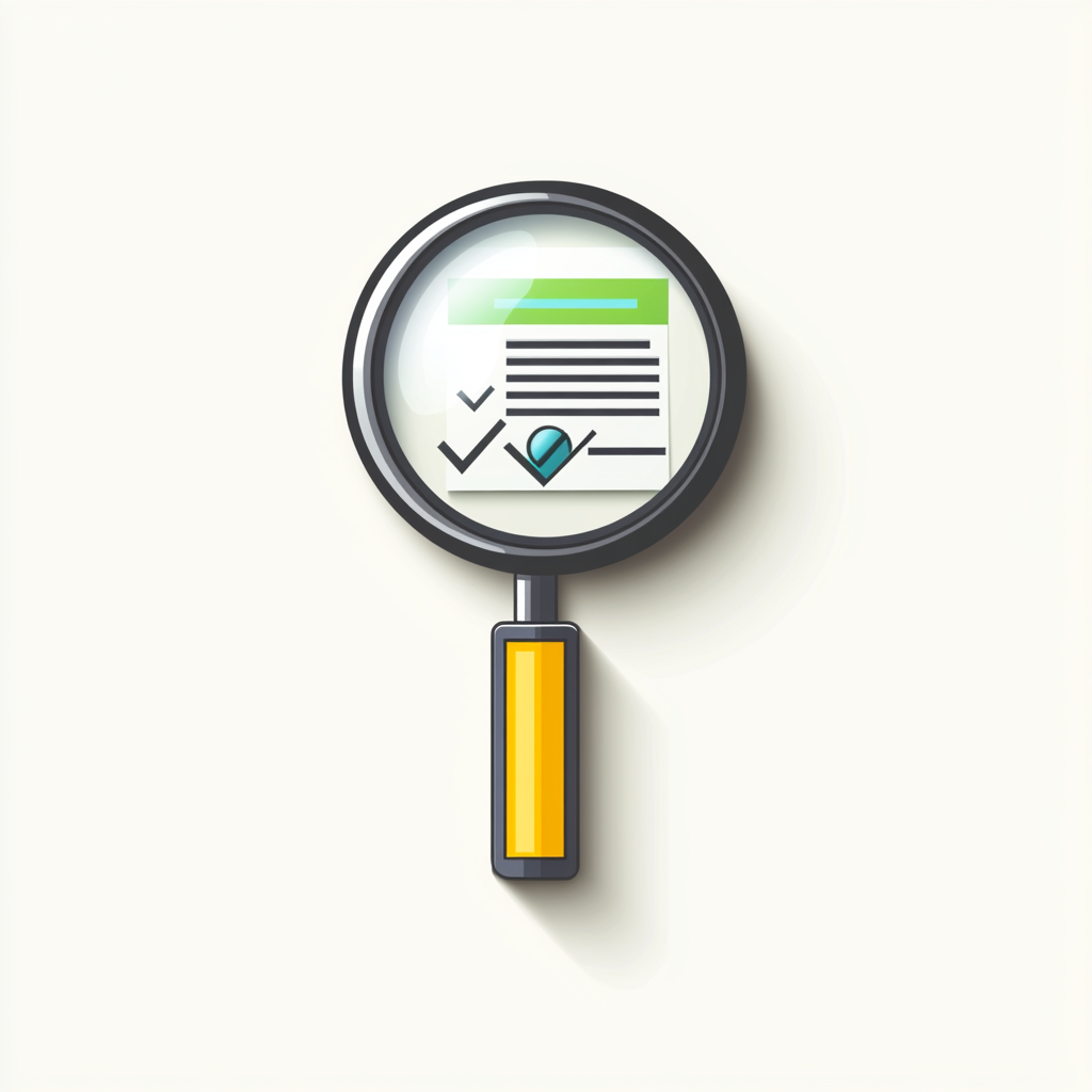 Icon symbolizing Quality Assurance environment with magnifying glass and checklist.