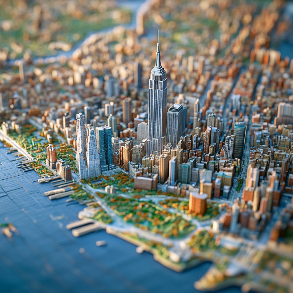 Iconic Manhattan skyline captured from a bird's-eye view.