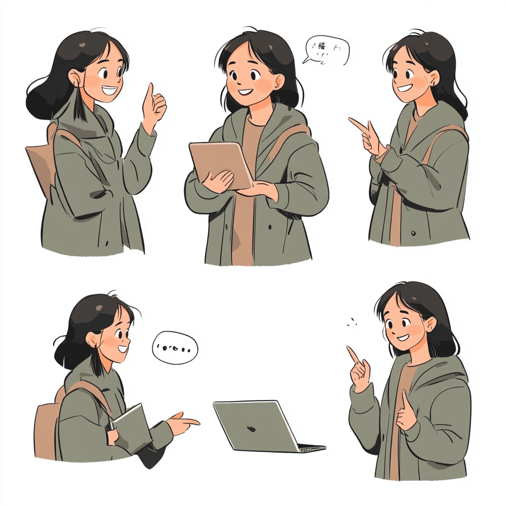 Illustrate 30-year-old Japanese woman with Mac computer.