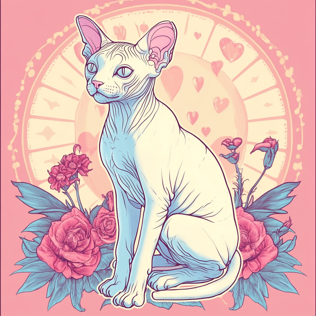 Illustrate Sphynx cat on love-themed tarot card.