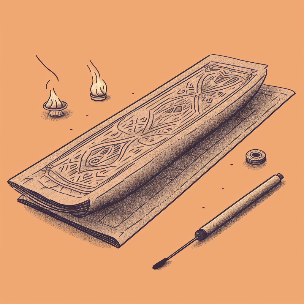 Illustrated outline of a yoga mat with incense holder.