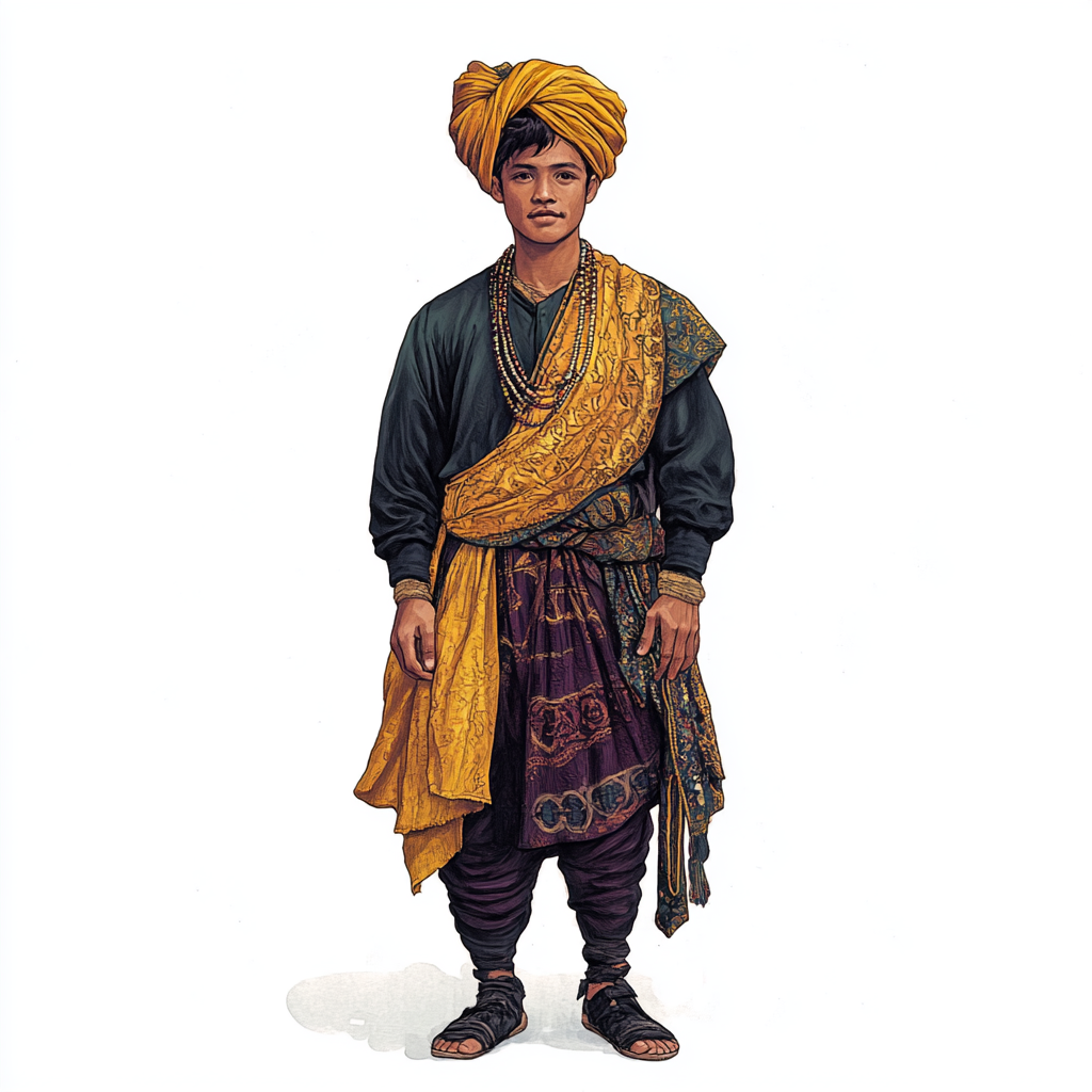 Illustration of Khasi Tribe Young Man in Traditional Dress