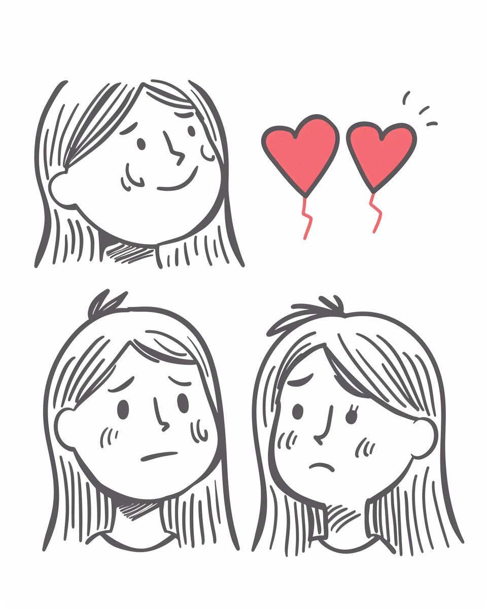 Illustration of change from sad to happy emotions.