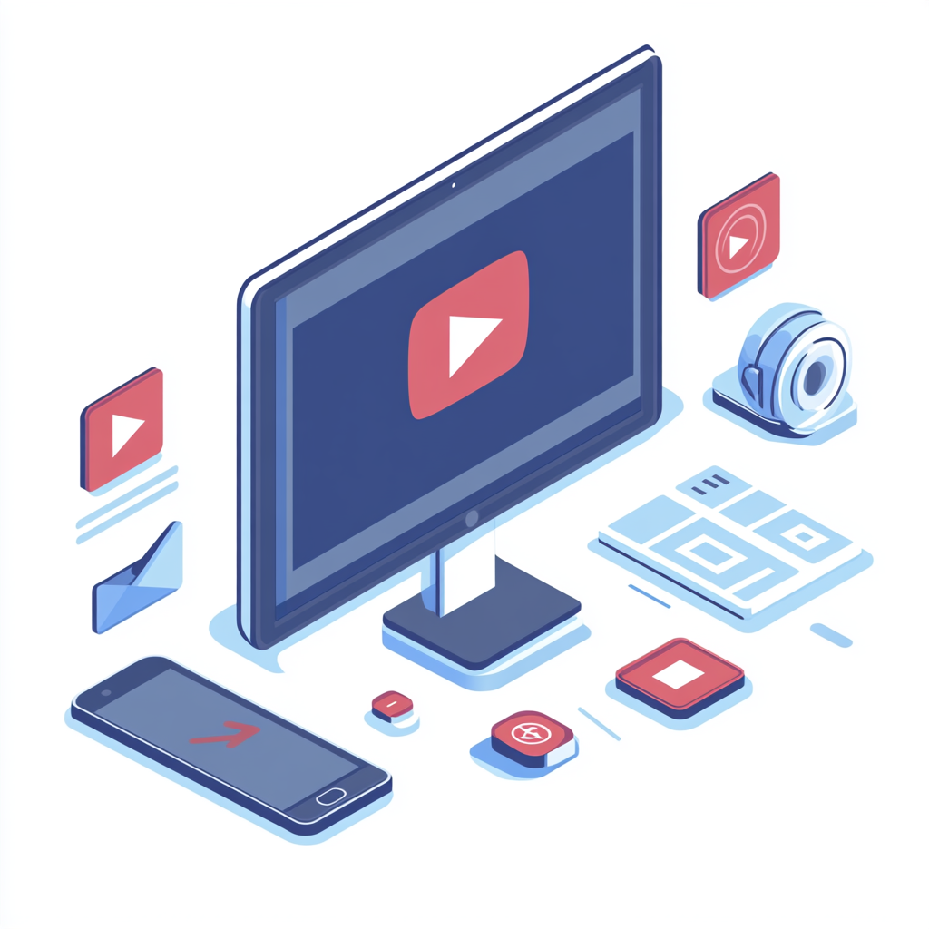 Illustration of computer or tablet screen with YouTube logo.