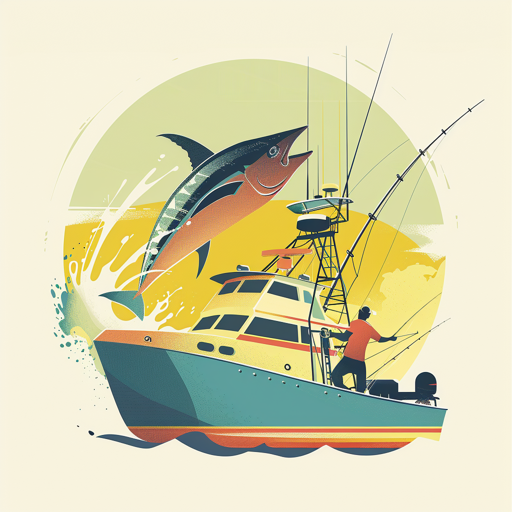 Illustration of fishing boat 'The Steamin Seamen' in action.