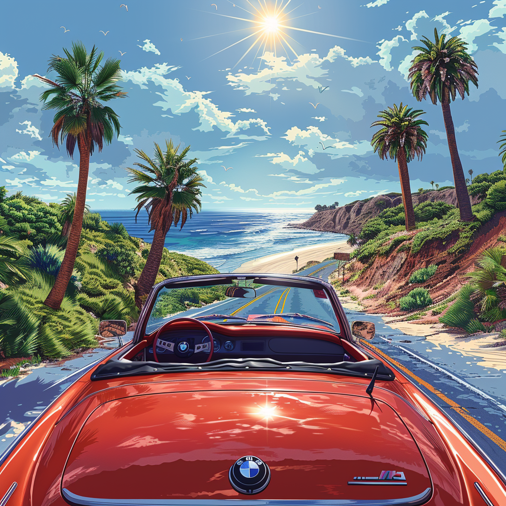 Illustration of horizon view from BMW convertible.