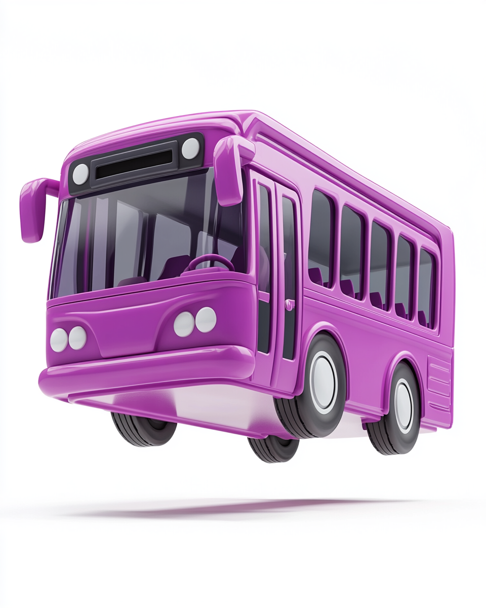 Illustration of purple bus jumping in air.