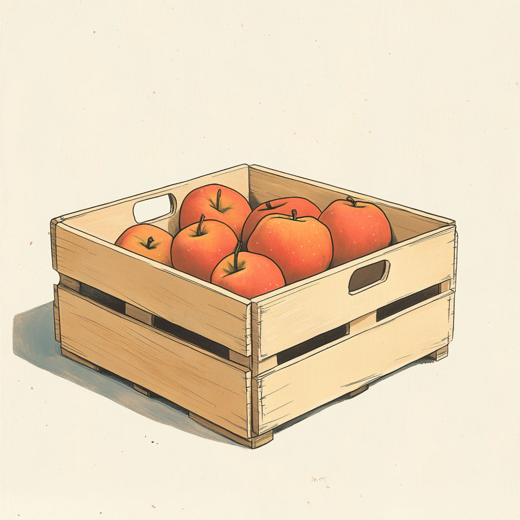 Illustration of wooden apple box used for film set