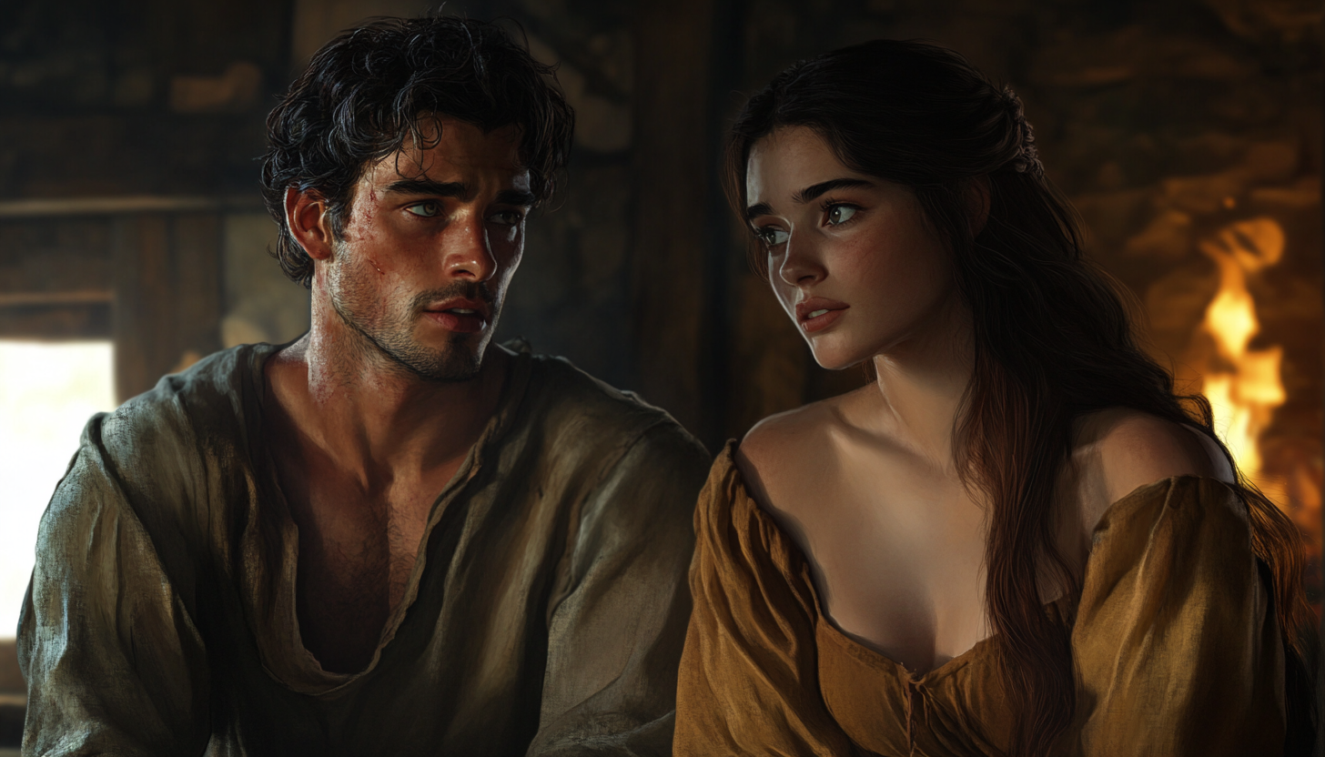 Illustration: Eamon Reveals Cursed Past to Isolde in Cottage