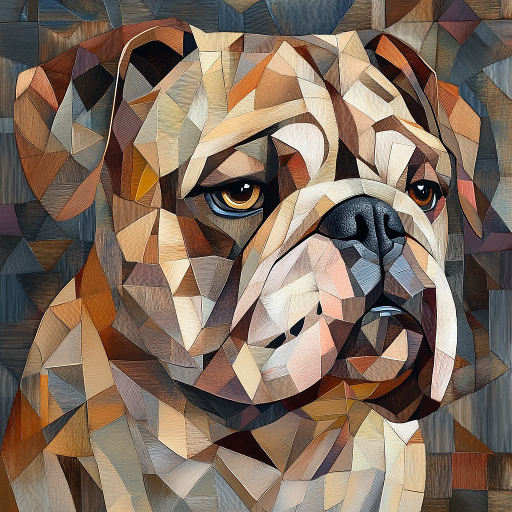 Image of English Bulldog in Cubist style.