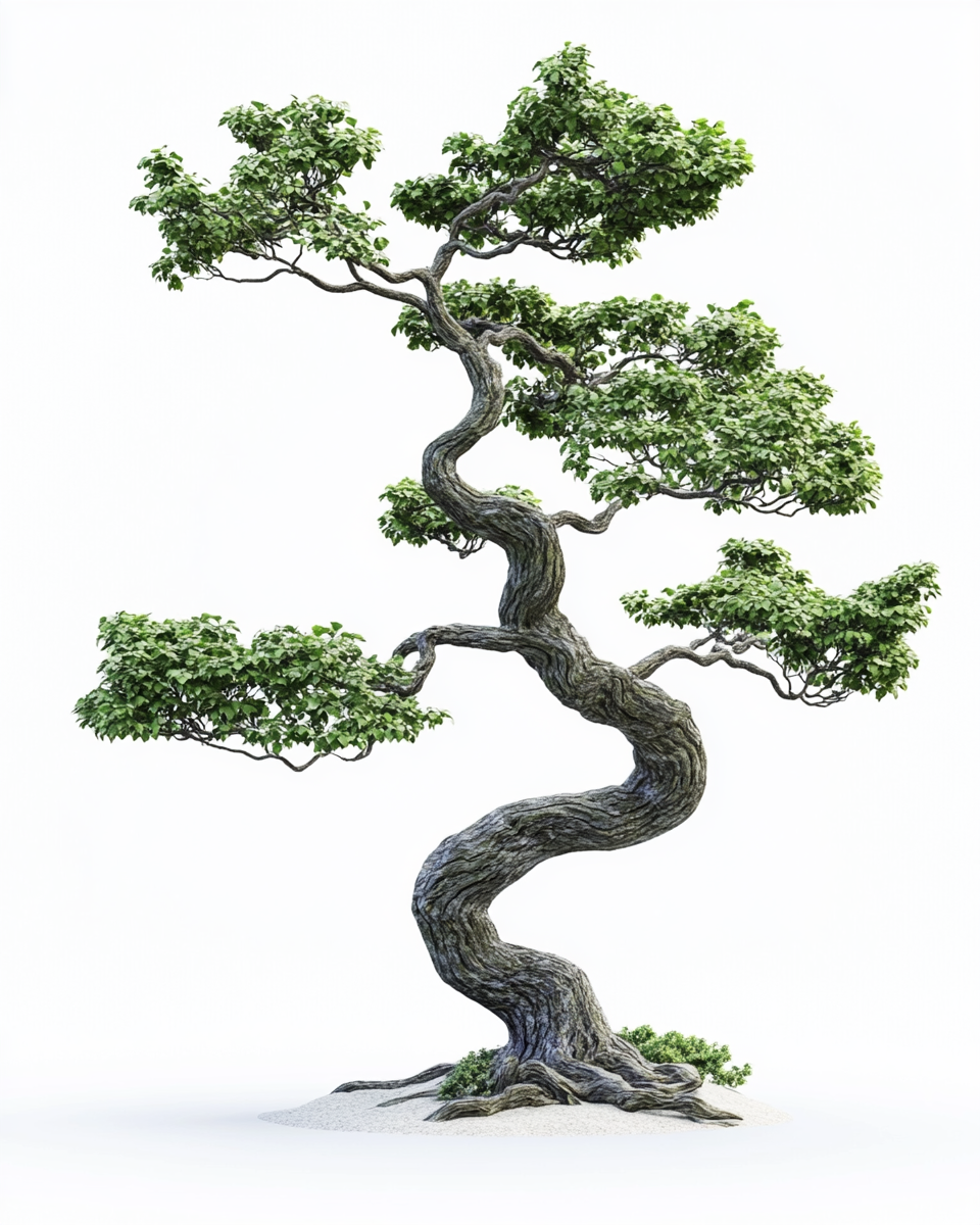 Image of Japanese style tree on white background.