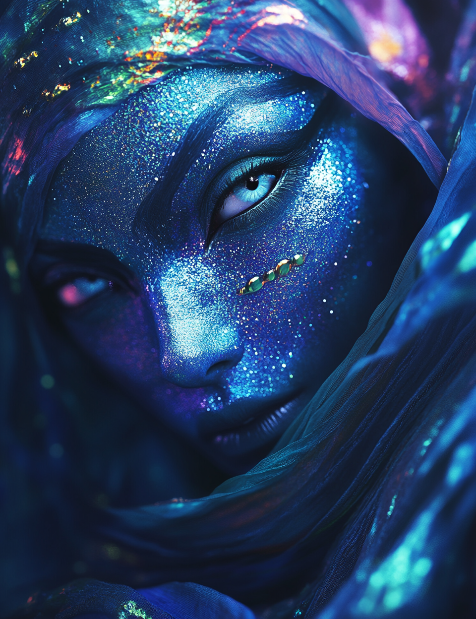 Image of blue skinned alien girl in ethereal, intricate composition