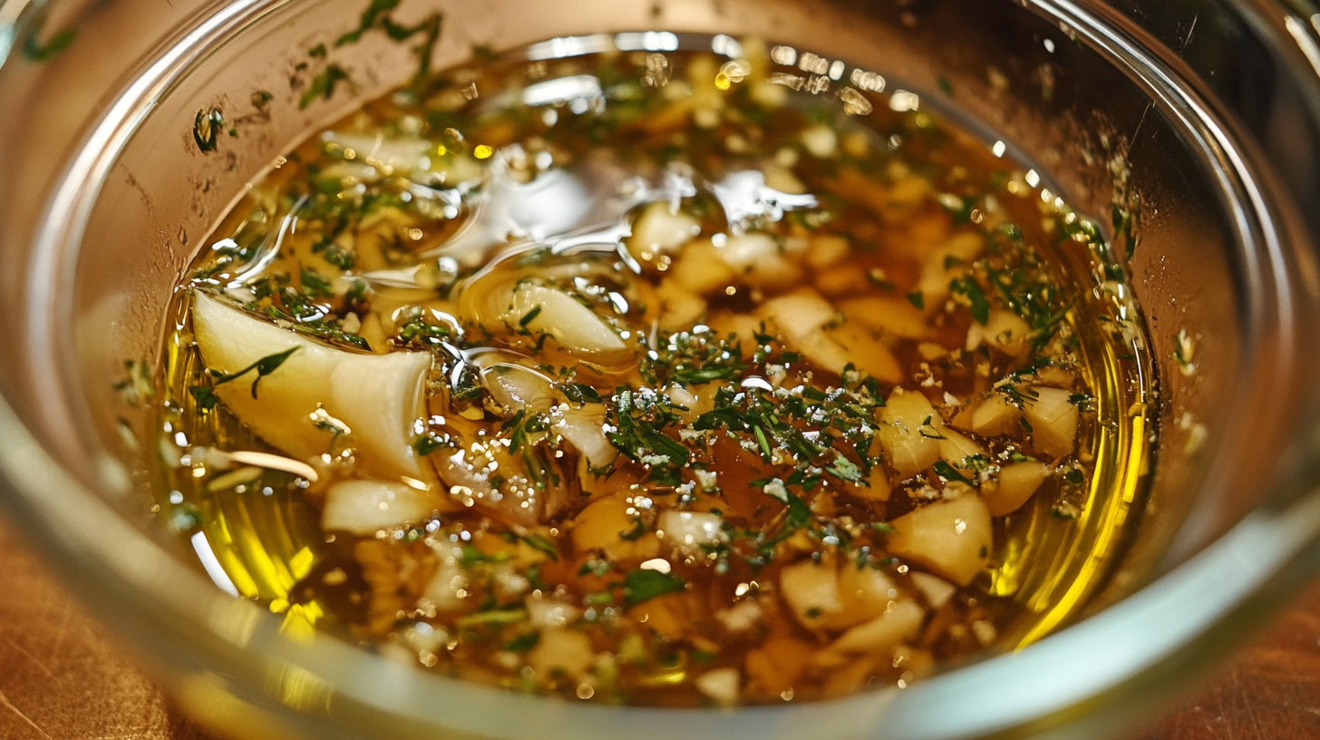 Image of delicious garlic infused olive oil with ingredients.