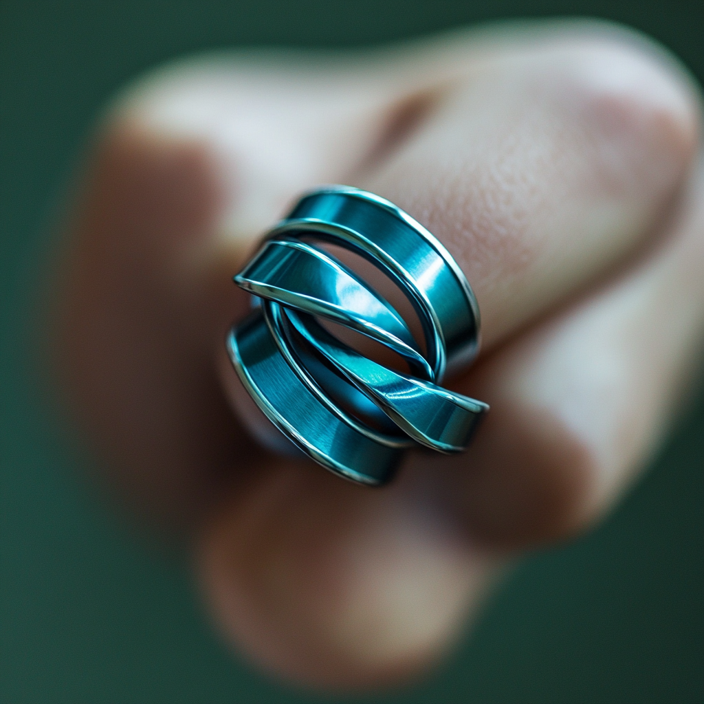 Image of sleek fidget spinner ring in metallic blue.