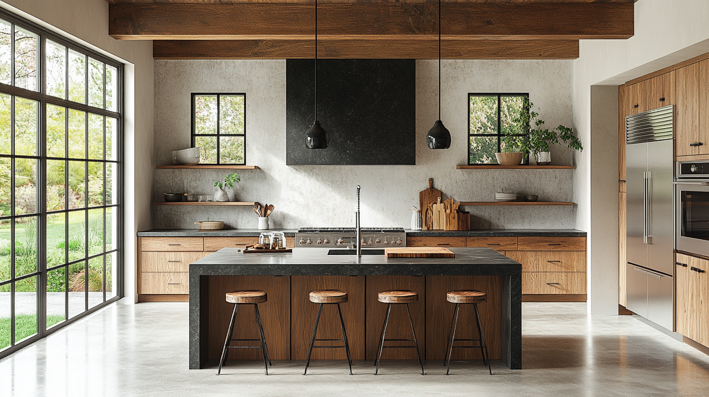 Image of sleek rustic kitchen with modern elements.