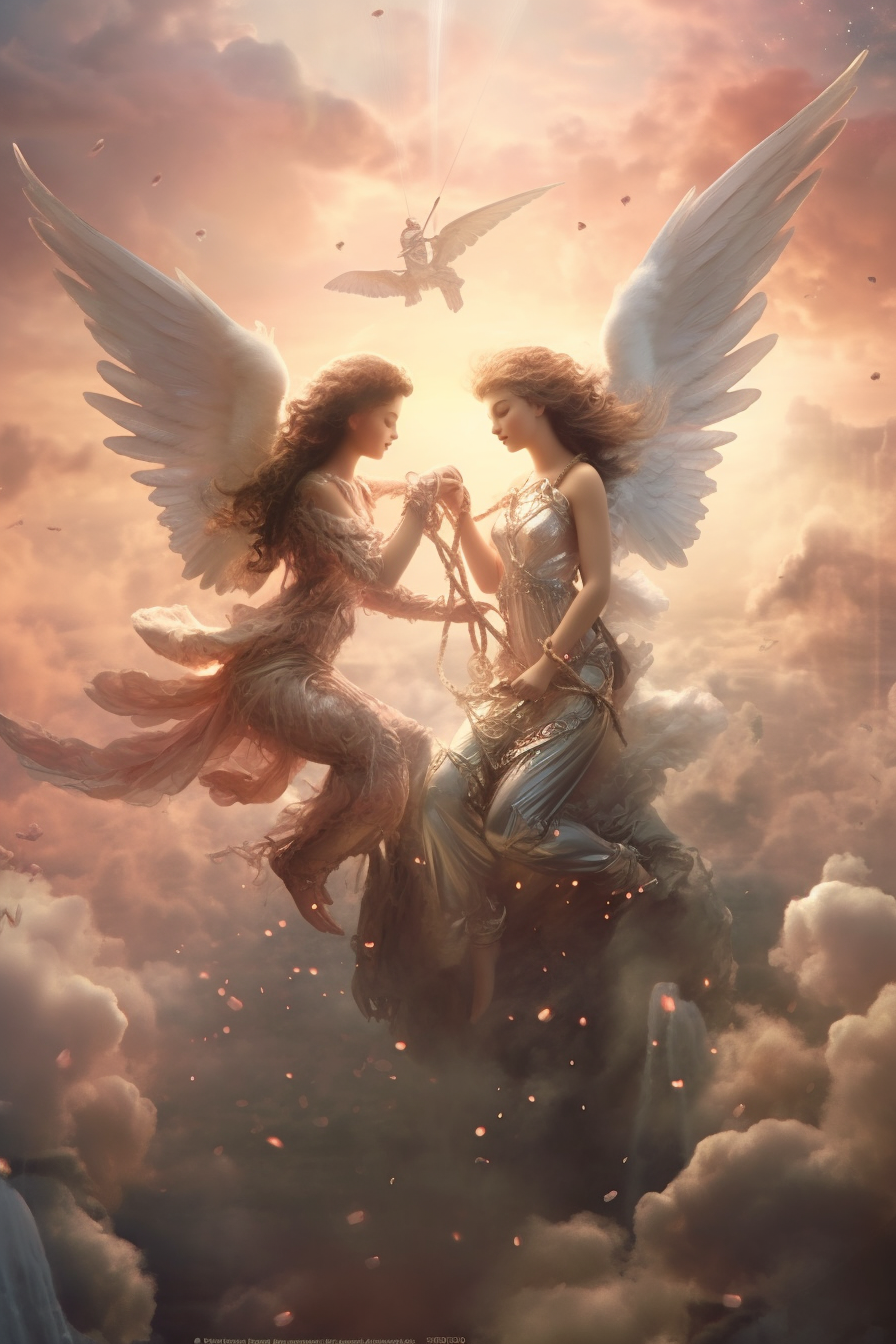 Image of two cherubic figures in dreamy setting