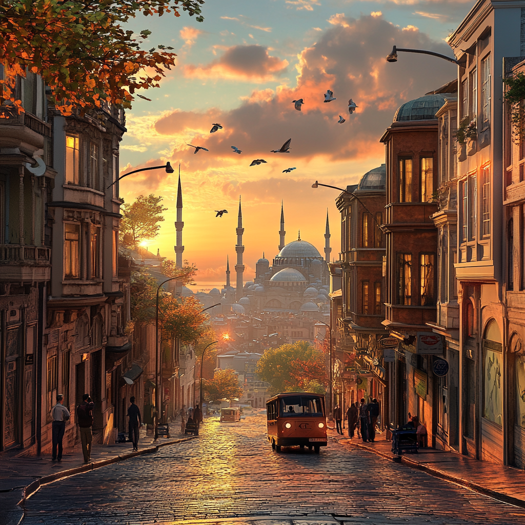 Imaginative 2024s Istanbul Cityscape with Family at Sunrise