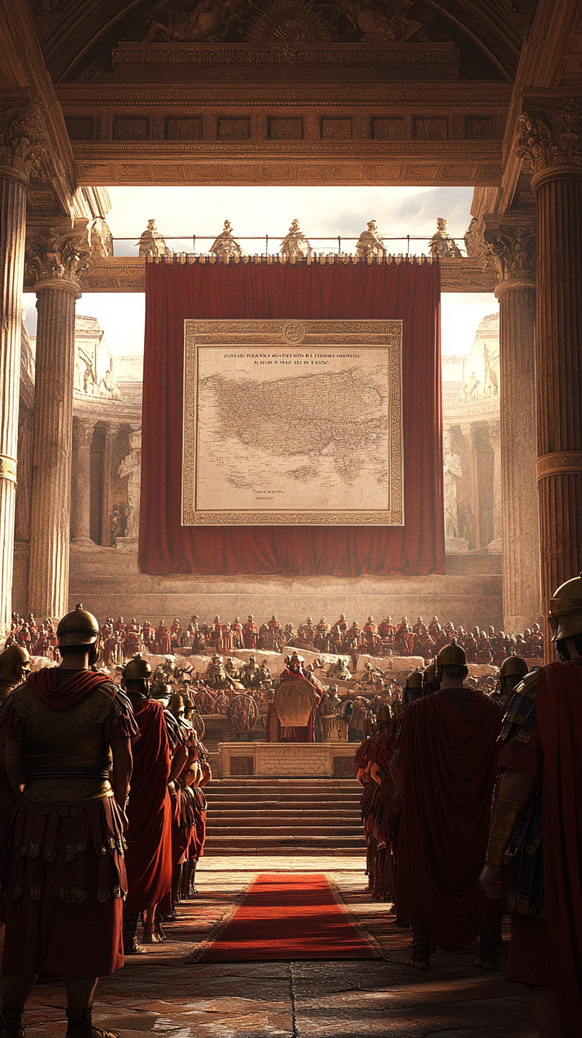 Imperial decree read to Roman Senate in Senate hall.