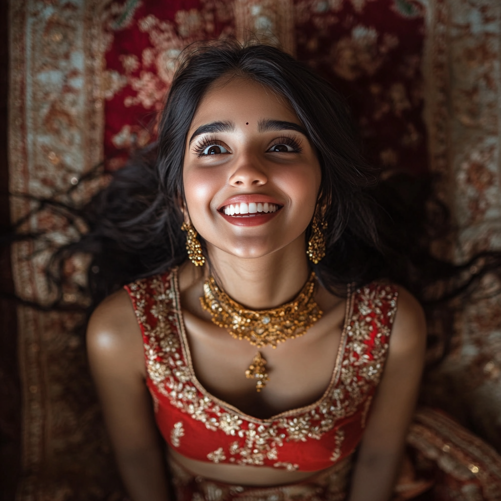 Indian Model in Traditional Diwali Clothes, Happy Expression 