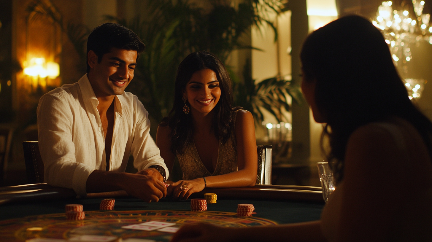 Indian couple plays cards in elegant party night