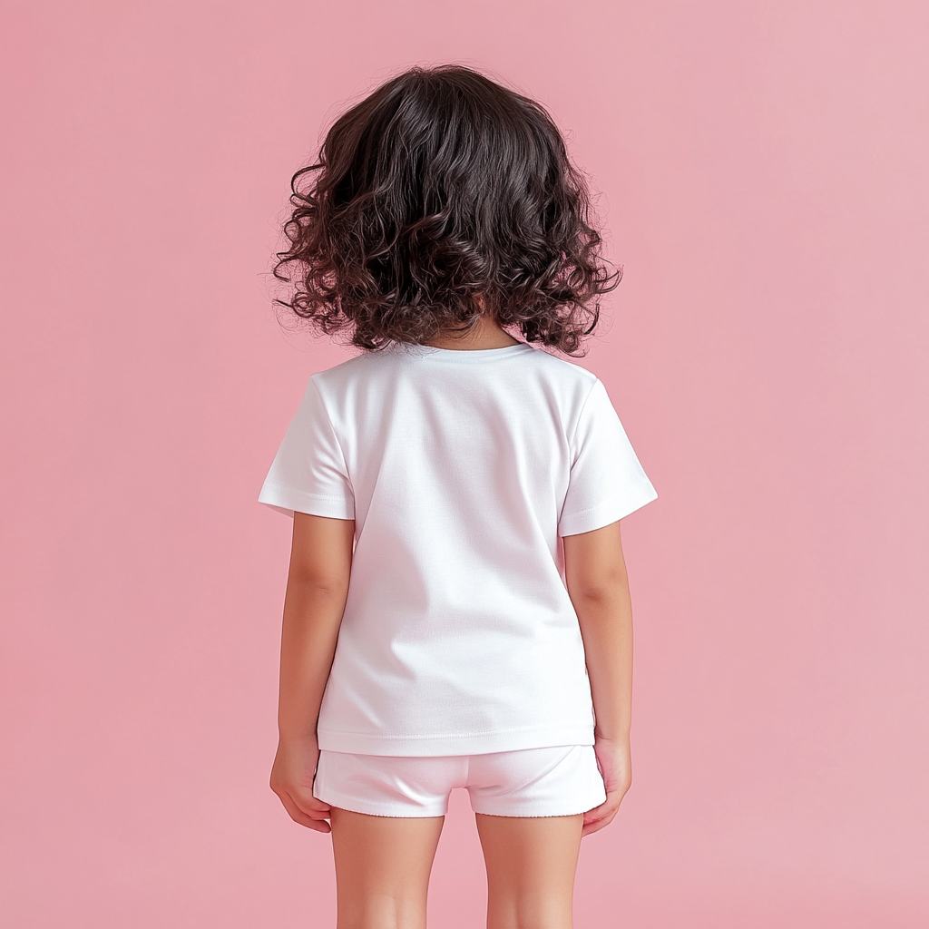 Indian girl in white t-shirt and shorts. Standing.