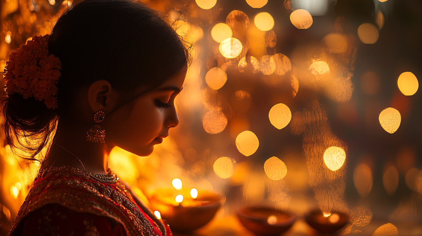 Indian siblings celebrate Diwali in beautifully decorated living room