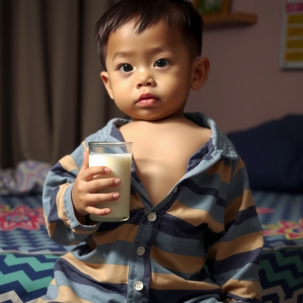 Indonesian Boy Drinking Weight Gain Milk at Night