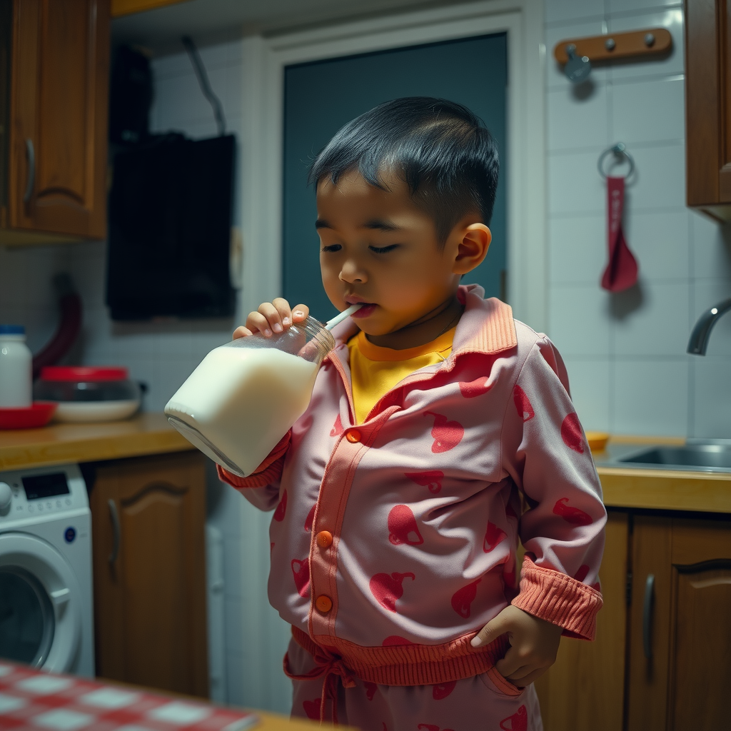 Indonesian Boy Drinking Weight Gain Milk at Night