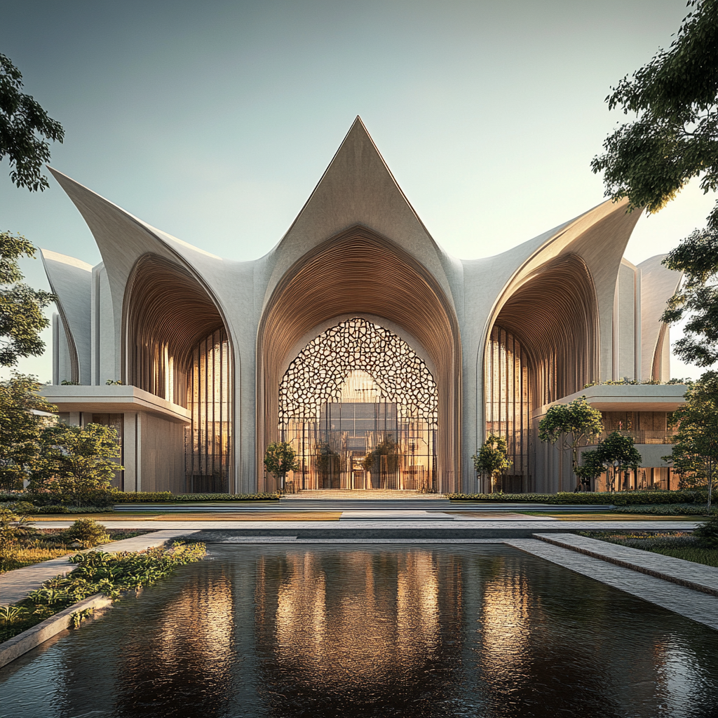 Indonesian-inspired mosque with modern sustainable design.