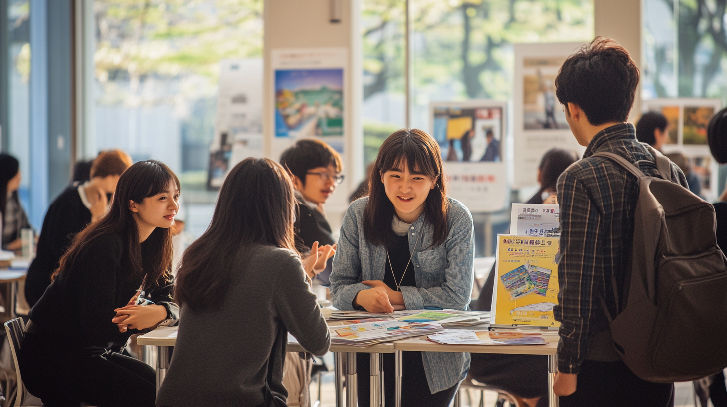 Indoor event in Japan for regional relocation discussion.