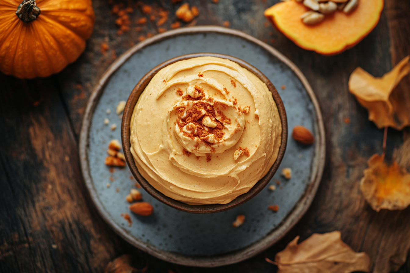 Indulgent pumpkin spice cream cheese, tempting and elegant.