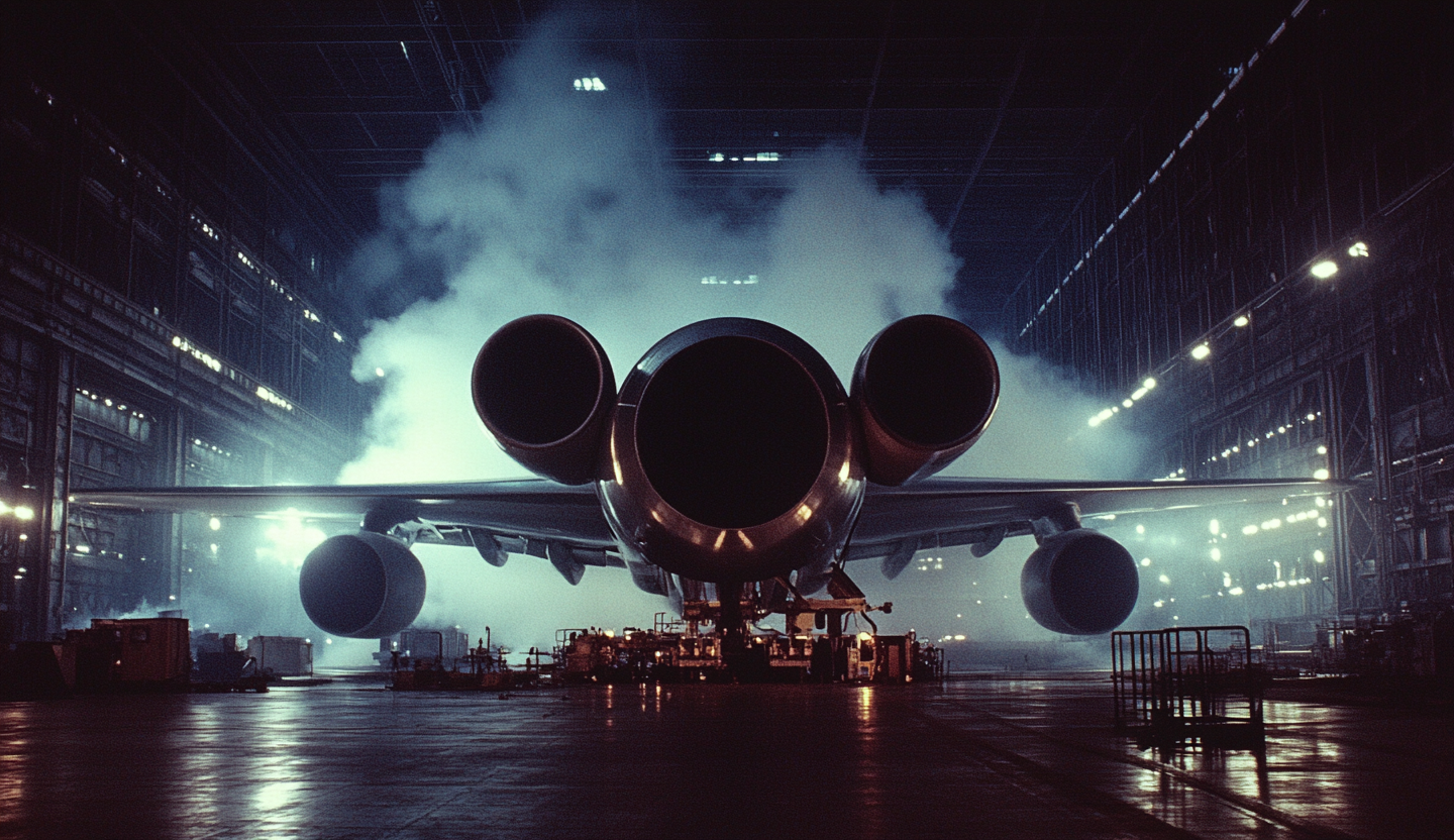 Industrial airplane engine testing on Kodak film stock.