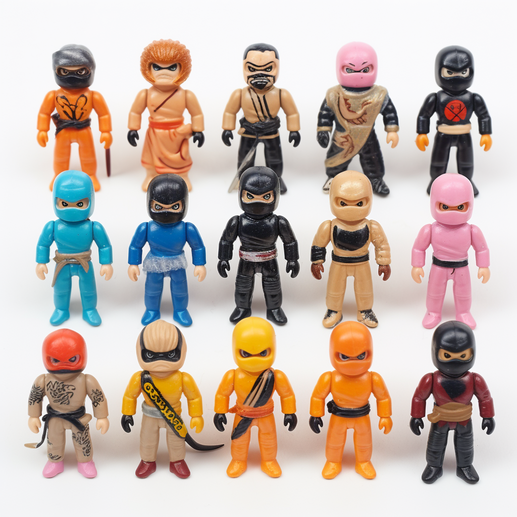 Inexpensive 1960s bootleg ninja toys with basic design.