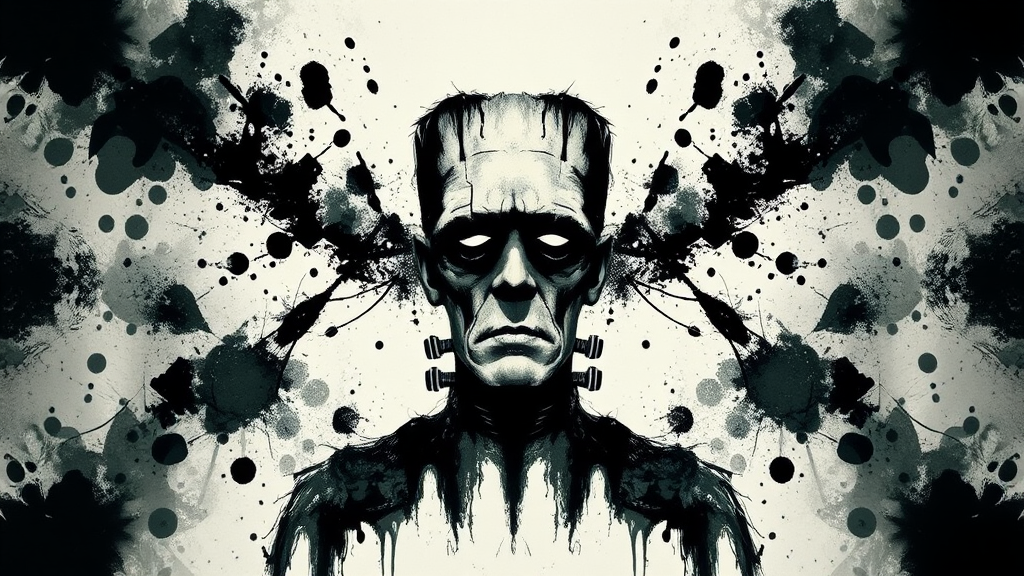 Ink Drawing of Frankenstein's Monster: Eerie and Symmetrical