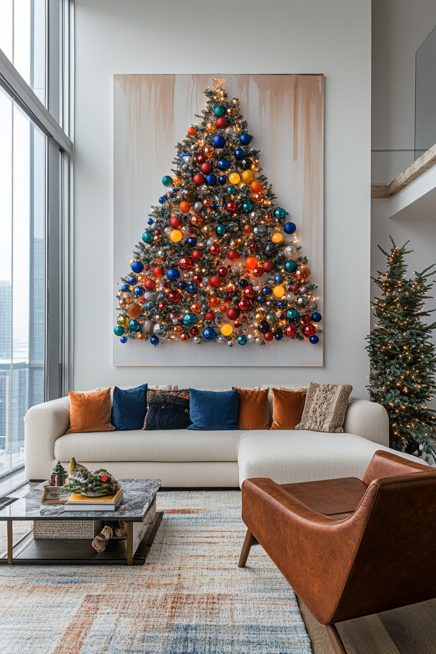 Innovative Christmas Tree Installation in Modern Living Room