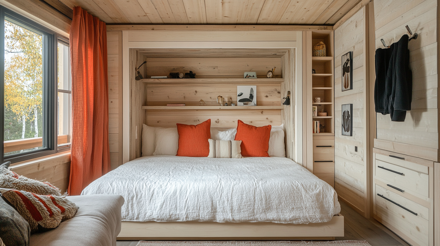 Innovative Small Cabin Bedroom Design, Functional and Stylish.