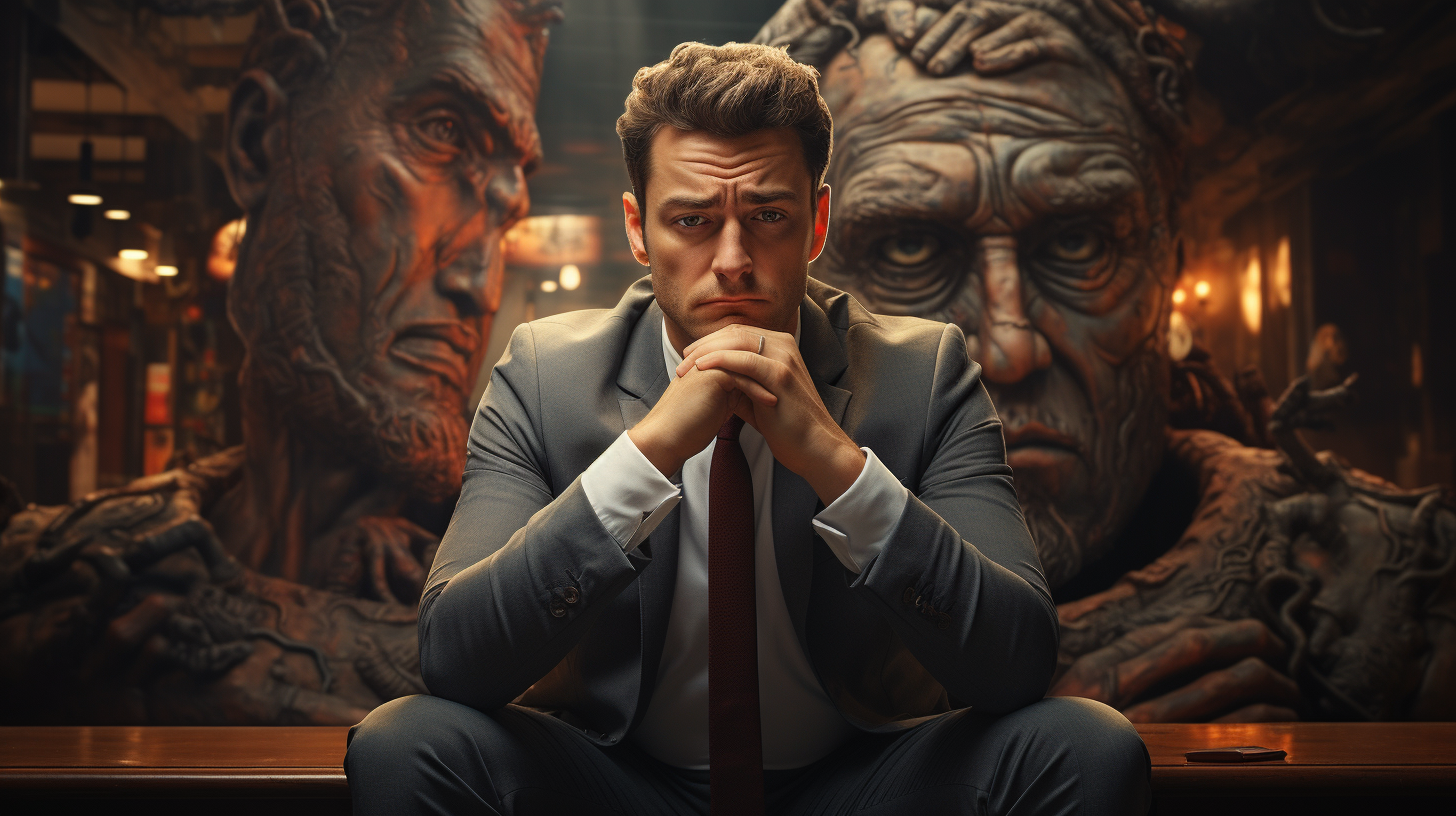 Afraid businessman in a realistic image