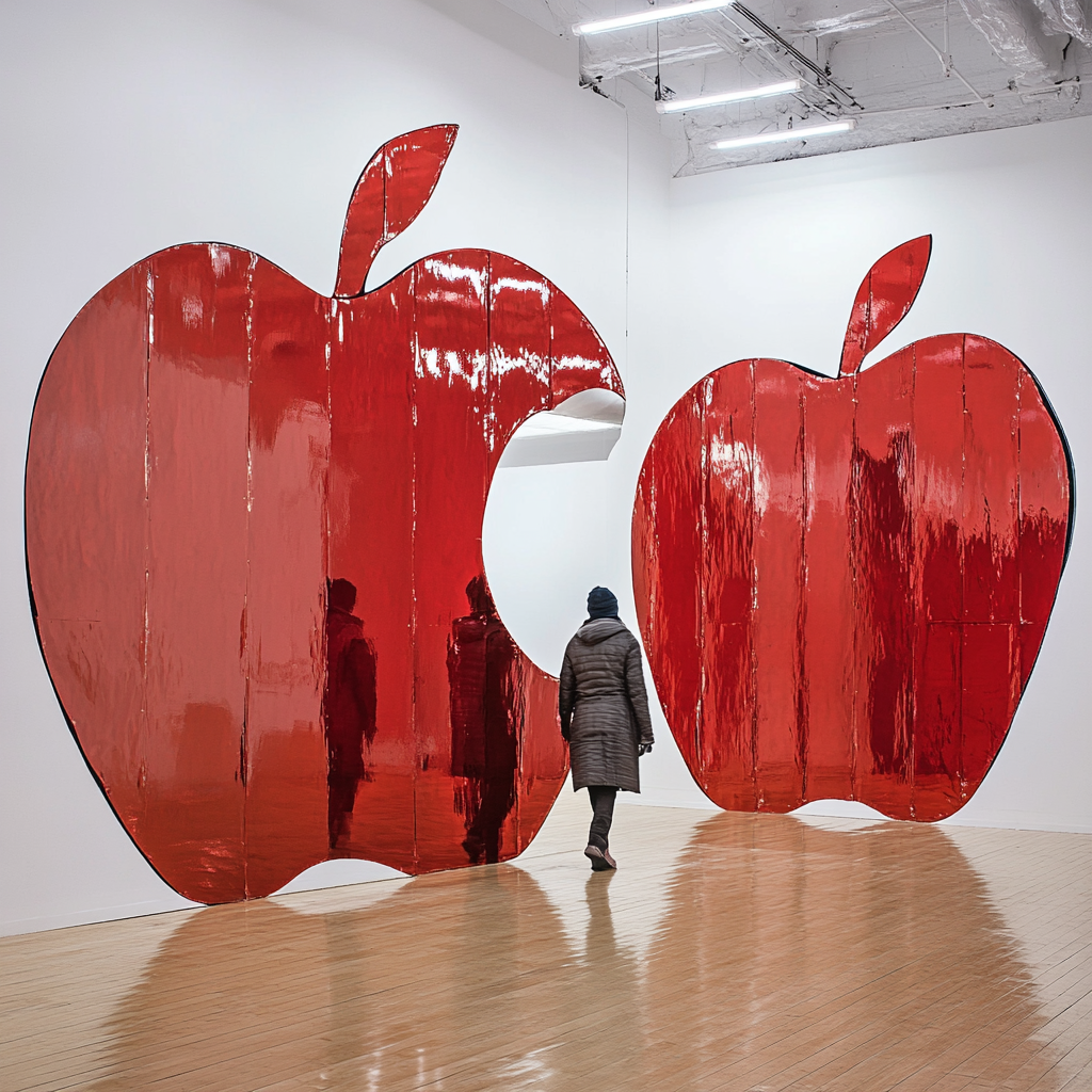 Inside a giant red apple room exploration.