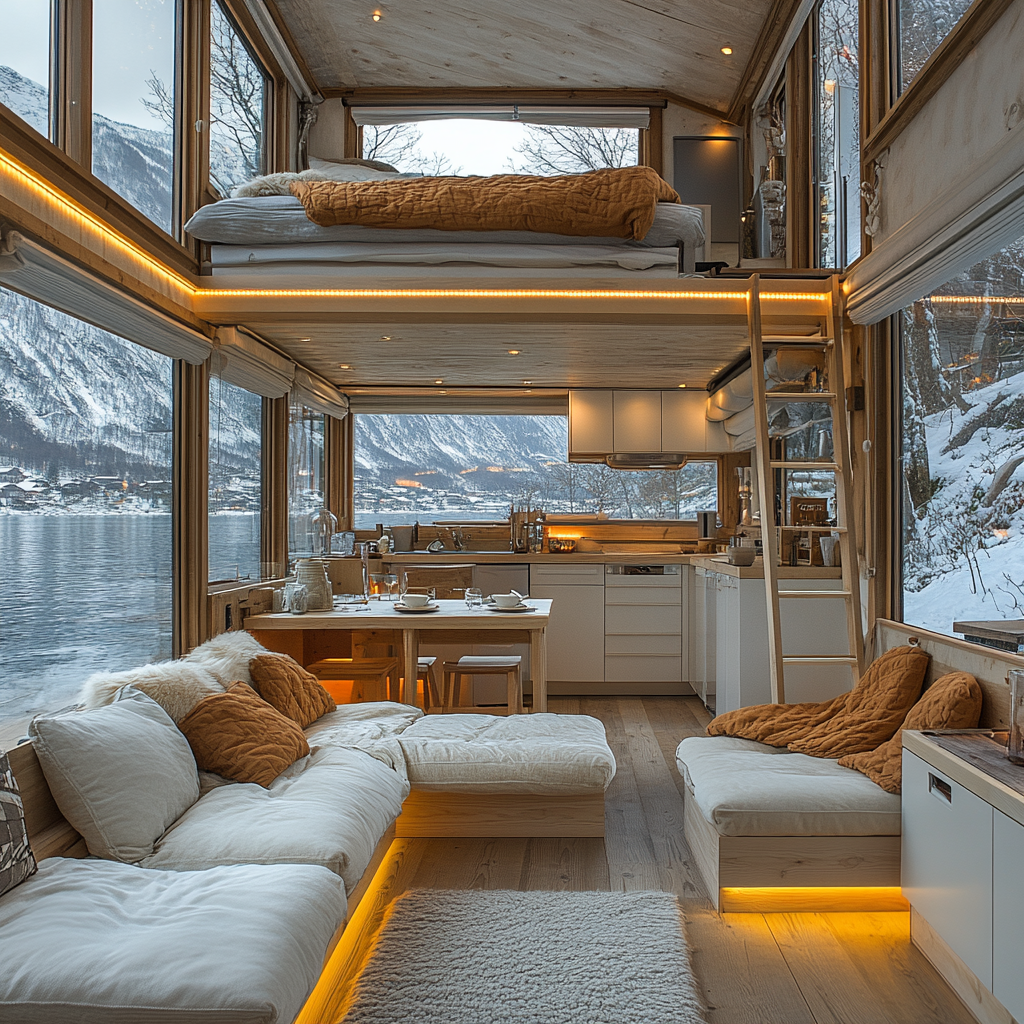 Inside a small Japanese home on a snowy mountain