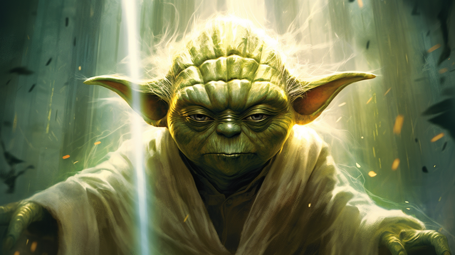 Intense Yoda portrait in mystical swamp setting