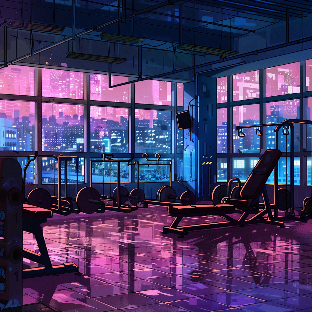 Interior of Spacious Gym with Neon Lights