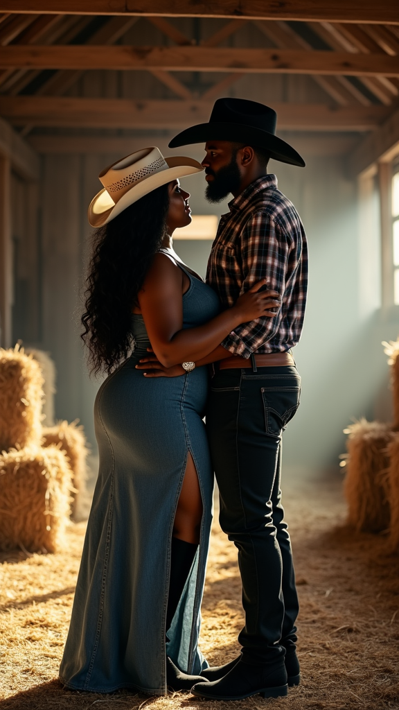 Intimate Cowboy Couple in Rustic Barn Setting