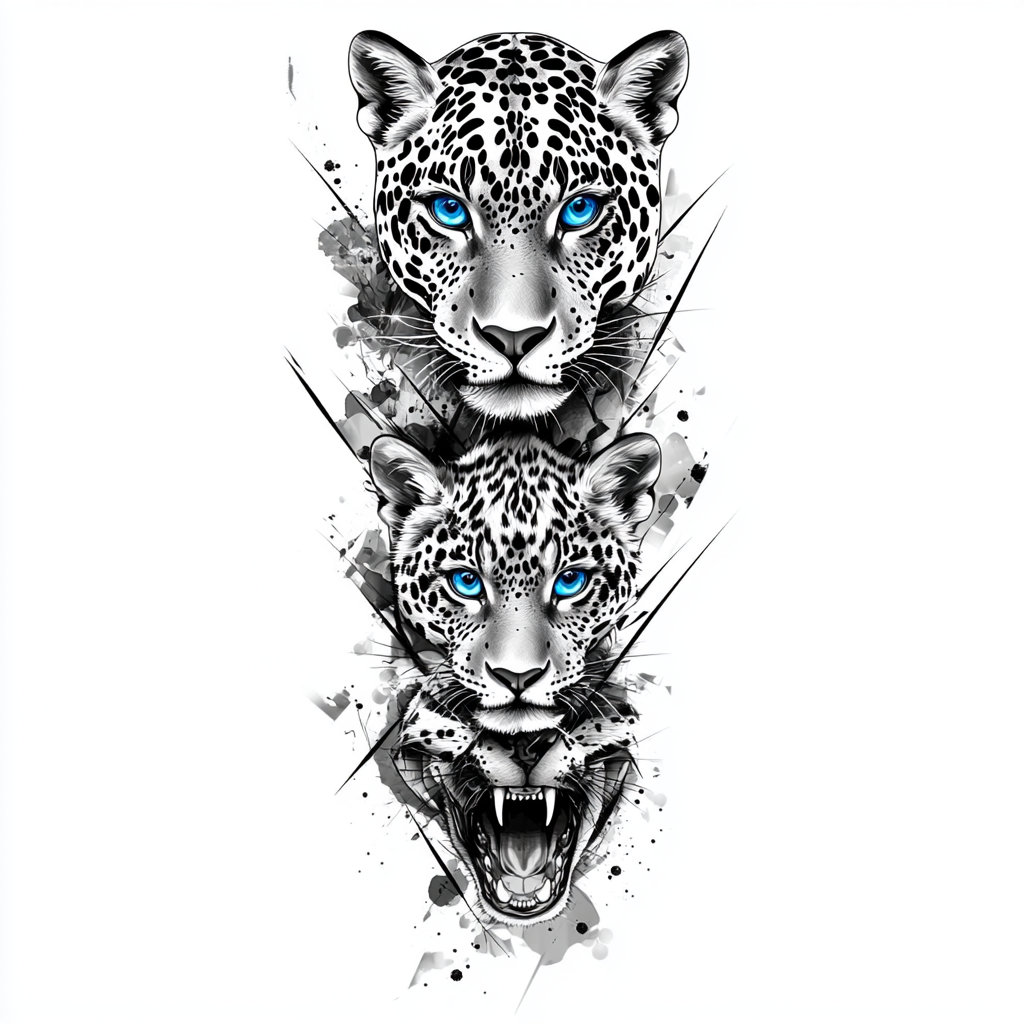 Intricate Black-and-White Jaguar Arm Tattoo Design