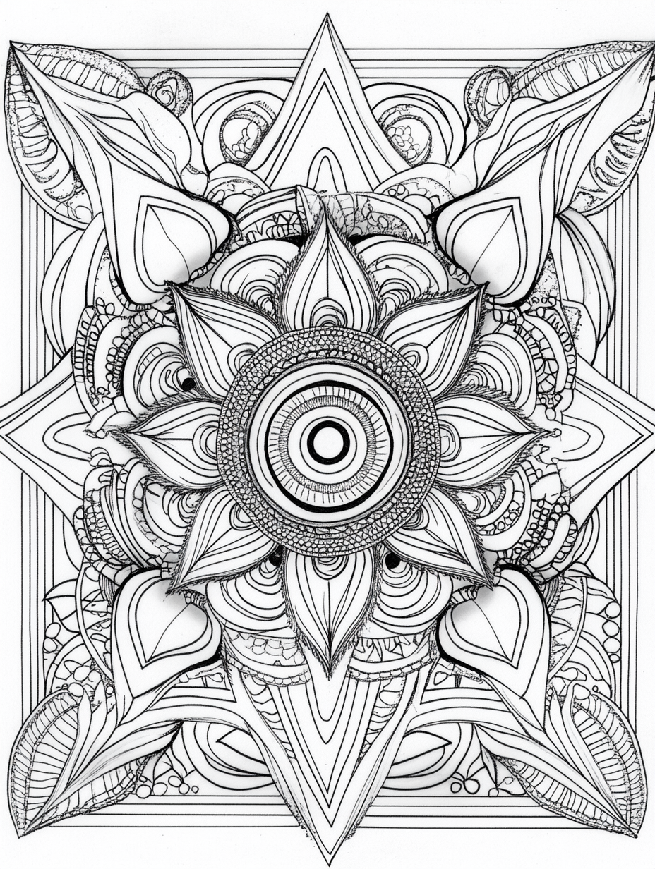 Intricate Mandala Coloring Page for Adults 3:4 Ratio