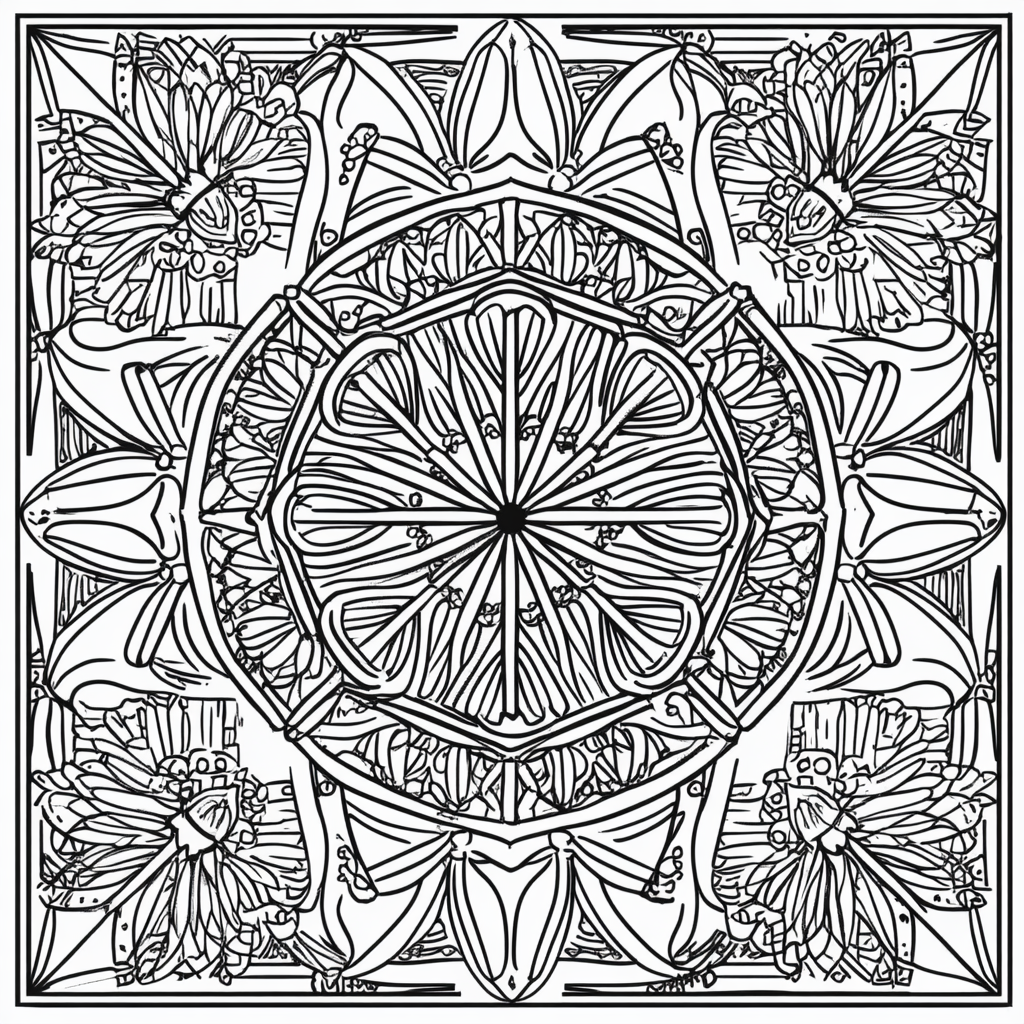 Intricate Mandala Coloring Page with Geometric Patterns