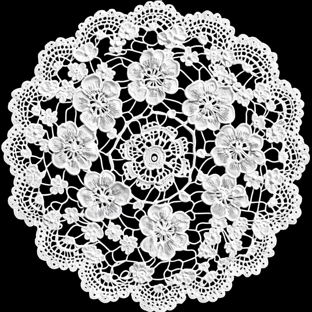 Intricate Vintage Lace Doily on Black Background